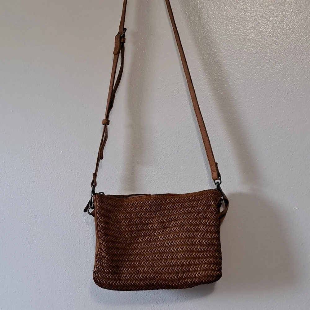 Woven Brown Leather Crossbody Bag - Picture 2 of 9
